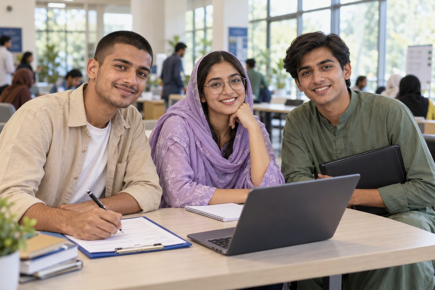 Learners gathered around a laptop