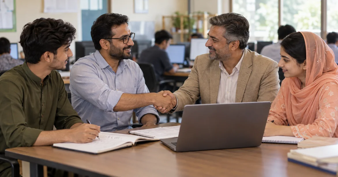 Partners meeting around a table