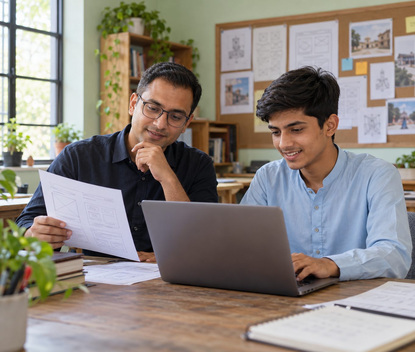 A mentor guiding a learner at a computer